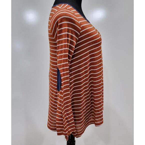 Umgee USA Small Striped Top Elbow Patches Boho Cottagecore Cozy Librarian Chic - Picture 5 of 8